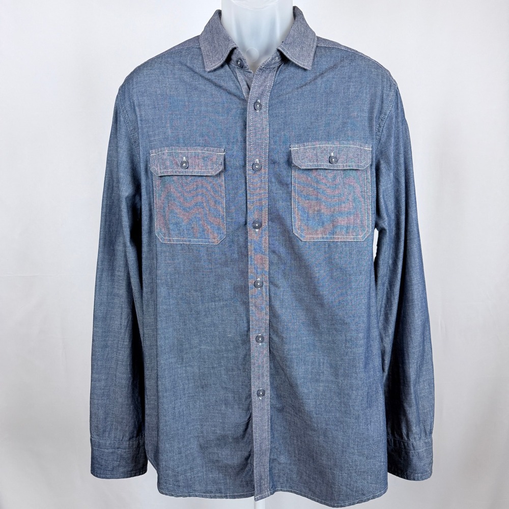 Sean John Chambray Button Down Shirt Mens L Blue Cotton Workwear Utility Denim